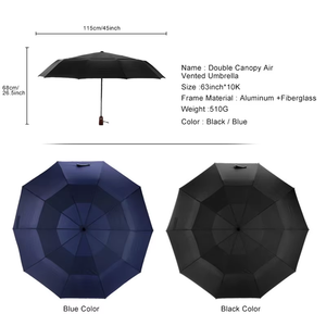 Automatico aperto 10 costole compatto doppio strato aria ventilata impugnatura antiscivolo manico in legno personalizzato logo stampa ombrello pieghevole - Product Image 2