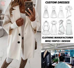 Abrigo tipo blazer de longitud media para mujer, color blanco roto, con cuello de solapa, doble botón, holgado, de manga larga - Product Image 1