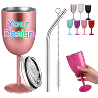 Copa de Vino de Acero Inoxidable 304 con Logotipo Personalizado, con Tapa y Pajita, Aislada al Vacío, para Fiestas de Cumpleaños y Piscina en Verano