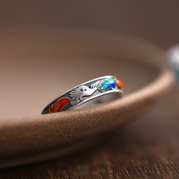 Bague ouverte tendance ethnique contemporaine en émail coloré, motif renard à neuf queues, style rétro vieilli