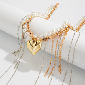 Cadena larga exagerada Cruz/estrella/plumas colgantes borlas corazón Collar para mujer moda señoras imitación perla gargantilla joyería - Product Image 5