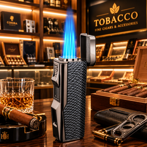 Customizable Logo Windproof 4 Jets Refillable Cigar <b>Lighter</b> <b>Torch</b> Flame Butane <b>Lighter</b> for Cigars & Cigarettes - Product Image 1