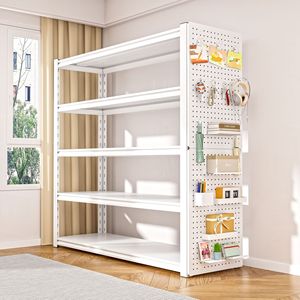 Étagère blanche à 5 niveaux, meuble de <span class=keywords><strong>rangement</strong></span> multi-niveaux pour la maison, bibliothèque, <span class=keywords><strong>rangement</strong></span> pour buanderie et sous-sol, étagère autoportante avec panneau perforé - Product Image 1