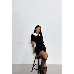 فستان ديفاين ميني أسود أنيق بقصة A-Line وياقة مربعة شفافة فاخرة للمناسبات النهارية والنوادي والحفلات XS-6XL لربيع وخريف - Product Image 2