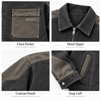Blousons en jean vintage délavés pour hommes, coupe ample, 100 % coton épais, avec empiècements contrastants, fermeture éclair intégrale, style workwear – Nouveauté fournisseur