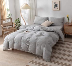 Wrinkle-Free Warm and Cozy <strong>Grey</strong> Colored Spun Yarn 100% Cotton Knitted with Deep Pocket <strong>Duvet</strong> <strong>Cover</strong> Fitted Sheet Set - Product Image 2