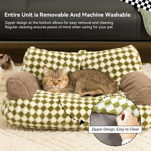 洗える、耐久性のある、モダンで豪華な、ファッショナブルな長方形のペット用ソファベッド、快適で柔らかい格子柄の布製ソファ、猫や犬用、カートン入り - Product Image 2