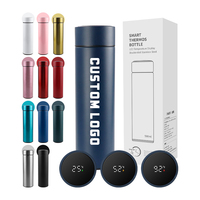Bouteille d'eau intelligente en acier inoxydable avec logo personnalisé, 500 ml, mignonne, réutilisable, portable, à double paroi, isolée sous vide, avec LED