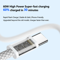 Nuevo Cable USB Tipo C a Tipo C de Nailon Trenzado de 60w con Carga Rápida PD 2.0 para Productos Electrónicos