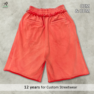 Shorts en molleton français à taille effilochée personnalisés pour hommes |   Shorts de survêtement streetwear amples et surdimensionnés |   OEM ODM Coton lourd longueur genou - Product Image 2