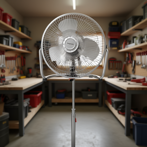 Ventilador de Piso de Alta Velocidad Impress de 9 Pulgadas, Construcción de Metal Plateado, para Refrigeración de Talleres - Product Image 2