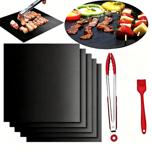 Tapis de cuisson pour barbecue en fibre de verre enduite de PTFE noir, épaisseur 0,1/0,2 mm, antiadhésif, compatible lave-vaisselle, écologique, 30x60 cm - Product Image 4