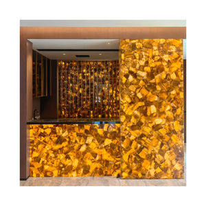 Îlot de cuisine en marbre rose rétroéclairé de luxe, cristal d'agate, onyx, pierre translucide, comptoir éclairé - Product Image 5