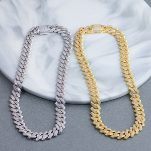 Powell Jewelry Collier à maillons cubains en zircone cubique plaqué or 18 carats Pierres précieuses pavées glacées pour hommes-pour les fêtes et les mariages - Product Image 3