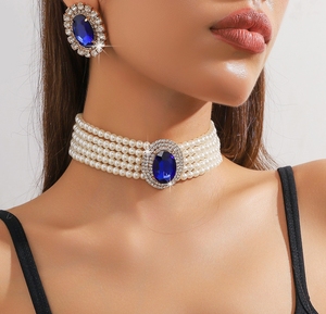 مجموعة قلادة لؤلؤ تقليد متعددة الطبقات أمريكية فخمة من الكريستال الهندسي مجوهرات عصرية لحفل الزفاف - Product Image 6