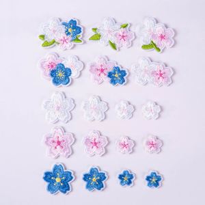 Stock Various Size Iron On/ Sticker Embroidered White pink Oriental Cherry Flower Patch for Hat Bag Decoration - Product Image 1