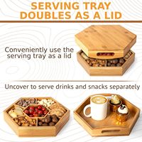 Bamboe serveerplateau set met aangepaste privélabel verpakking, verdeeld houten hapjesplateau voor gedroogd fruit, noten, kaas en charcuterie
