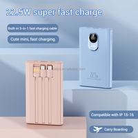 Power Bank kapasitas tinggi 20000mah bawaan 3 kabel 22.5w, pengisian cepat tampilan LED portabel Output tipe-c