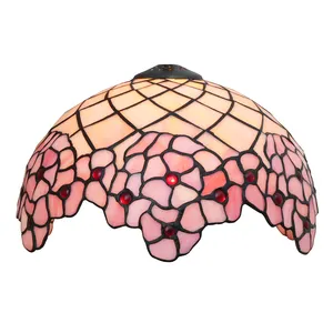 Tiffany 12" Stained Glass Lampshade with Cap, Pink Cherry blossom Table Lamp Pendant Lights Lamp Shade Replacement Only