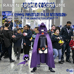 Disfraz de Cosplay de Raven de <span class=keywords><strong>la</strong></span> Serie de Televisión y <span class=keywords><strong>Película</strong></span> para Niños y Adolescentes Unisex de SeaShell, Mono Negro con Capa Morada con Capucha para Fiestas de Halloween - Product Image 2