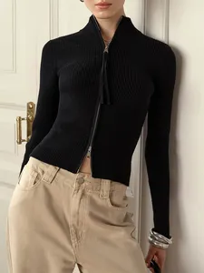 Blubelle 2025 <span class=keywords><strong>donna</strong></span> Casual <span class=keywords><strong>Cardigan</strong></span> Slim a manica lunga a doppia <span class=keywords><strong>cerniera</strong></span> in maglia caldo <span class=keywords><strong>con</strong></span> colletto da marinaio per l'autunno inverno - Product Image 5
