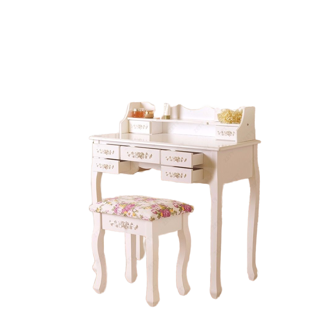 Vintage Makeup Table Dresser with Mirror & Stool - Modern White Vanity Set  for Bedroom Storage