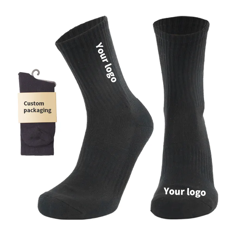 Qualidade Design personalizado personalizado penteado algodão personalizado meias com logotipo para homens e mulher com logotipo
