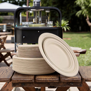 Assiettes jetables en fibre de canne à sucre imprimées sur mesure, <span class=keywords><strong>3</strong></span> <span class=keywords><strong>compartiments</strong></span>, biodégradables, compostables, <span class=keywords><strong>avec</strong></span> <span class=keywords><strong>couvercle</strong></span> pour salade, collation, biscuit - Product Image 1