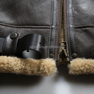 Hiver Personnalisé OEM <span class=keywords><strong>B3</strong></span> Shearling Warm Smart Casual Bomber Vintage Aviator Vestes en cuir de mouton en laine marron pour hommes en fourrure véritable - Product Image 5