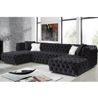 Canapé de Luxe en Velours Capitonnage, Grand Sofa d'Angle Fixe de Style Européen pour Mobilier de Maison