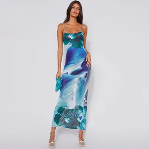 Tie Dye Sexy Maxi Dress for Women Fashion Sleeveless Y2K Casual Prom 2022 Summer Bodycon Long Dress