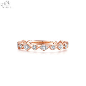 Fabricante de Hong Kong, Joyería Fina al por Mayor, Anillo Hecho a Mano en Oro Rosa de 18K con Diamantes Naturales Reales, Anillo Apilable para Mujer - Product Image 2