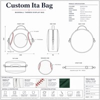 Sac Ita personnalisé en forme de balle de baseball, sac à main rond sportif Kawaii, design avec coutures rouges, grand sac rond avec fenêtre transparente en PVC pour badges