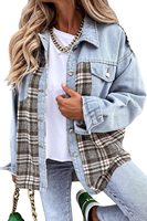 Veste Chemise en Jean d'Automne et d'Hiver à Manches Longues Carreaux Boutonnée pour Femmes 2023
