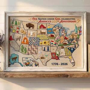 Kit de broderie au point de croix avec carte des États-Unis, toile en coton, fait main, forme rectangulaire, décoration pour la maison - Product Image 3