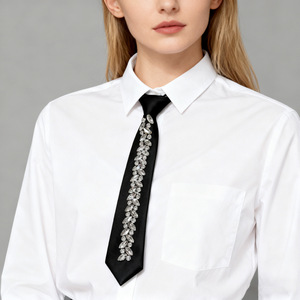 Nœud Papillon en Strass Noir Monochrome Sans Nœud pour Femme, Accessoire de Chemise Style Preppy, Corsage - Product Image 3