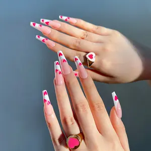 QY Valentine's Day Heart French Design Full Cover Press On Nail Wholesale ABS Acrylic Nails