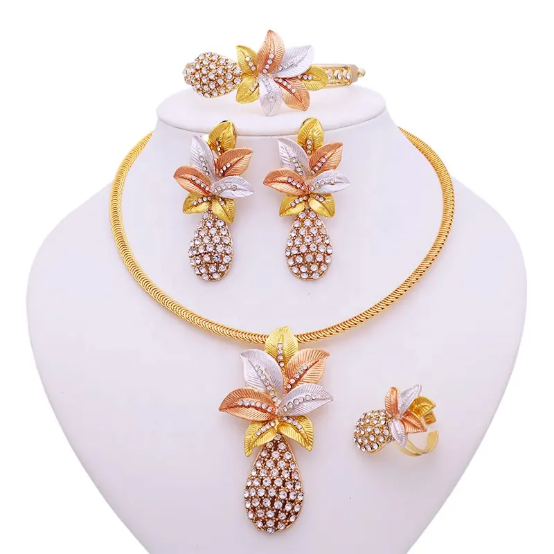 Hot selling alloy 4 pieces jewelry set creative design women 'brazillian' gold jewellery set 18k gold plated big set jewellery
