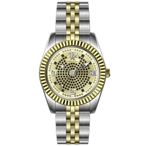 Charm cheap luxury gold plated rollex watch women trendy fashions stainless steel diamond face ladies watches promotional gift