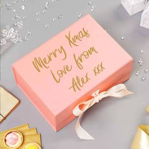 Emballage en carton rigide avec logo personnalisé Boîte cadeau pliable en papier magnétique avec ruban rose pour anniversaire - Product Image 1