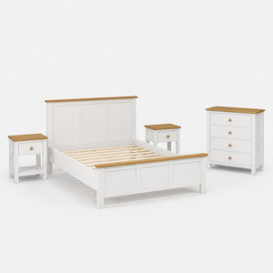 White Painted <b>Oak</b> Bedroom Set - Export Wooden Furniture Solid <b>Oak</b> Platform Bed Queen Size Wood <b>Frame</b> Assemblable Bedroom - Product Image 1