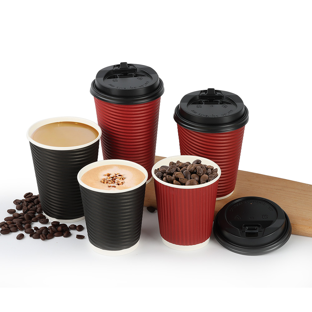 recycled eco-friendly brown ripple wall 16oz paper cup with cover custom printed