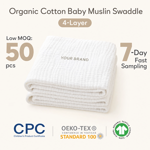 <span class=keywords><strong>Couverture</strong></span> d'emmaillotage en mousseline de coton biologique GOTS double gaze pour nouveau-né, qualité boutique, emballage <span class=keywords><strong>personnalisé</strong></span> - Product Image 1