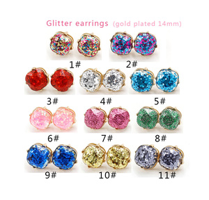 Oro piccolo quadrato della resina di cristallo della vite prigioniera glitter orecchino - Product Image 2