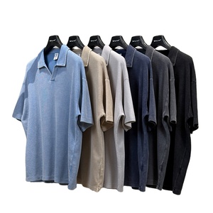 Polo gaufré coupe ample 235G pour <span class=keywords><strong>homme</strong></span>, style Old Money, délavé effet neige, col Skipper, vintage, décontracté - Product Image 1