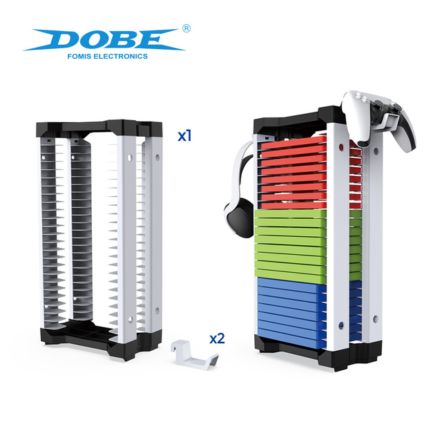 DOBE Wide Compatibility 24PCS Game Card Box Storage Stand with Headset Hooks for PS3 PS4 PS5 Xbox Switch