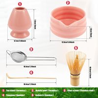 Ensemble Matcha rose vif éco-responsable ultime, 5 pièces, bol en céramique, fouet en bambou |   Cadeau idéal pour les amateurs de matcha, boîte colorée