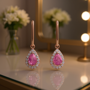 Orecchini Pendenti ES044 in Oro Rosa con Zirconi Taglio a Pera, Gioielli da Festa per Donna, Stile Romantico, Orecchini in Lega - Product Image 2