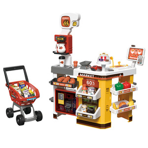 Juego de Juguetes de Supermercado para Niños, Casa de Juegos Combinada con Carrito de Compras, Escáner Electrónico, Caja Registradora y Máquina de Tarjetas - Product Image 1