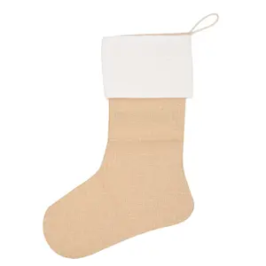 Custom Size Burlap Christmas Stocking Sublimation Blank Linen Santa Candy Socks Canvas Polyester Material for Merry Christmas